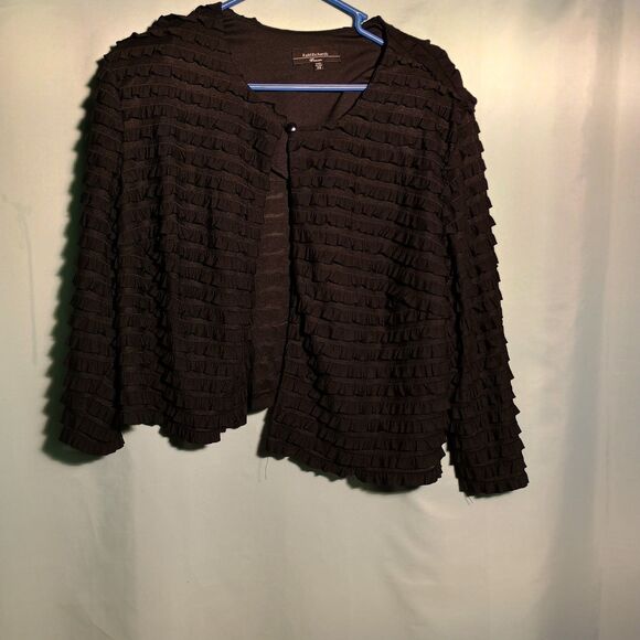 Black Ruffle Textured Cardigan – Lightweight Layered Open Front Sweater - Picture 1 of 4